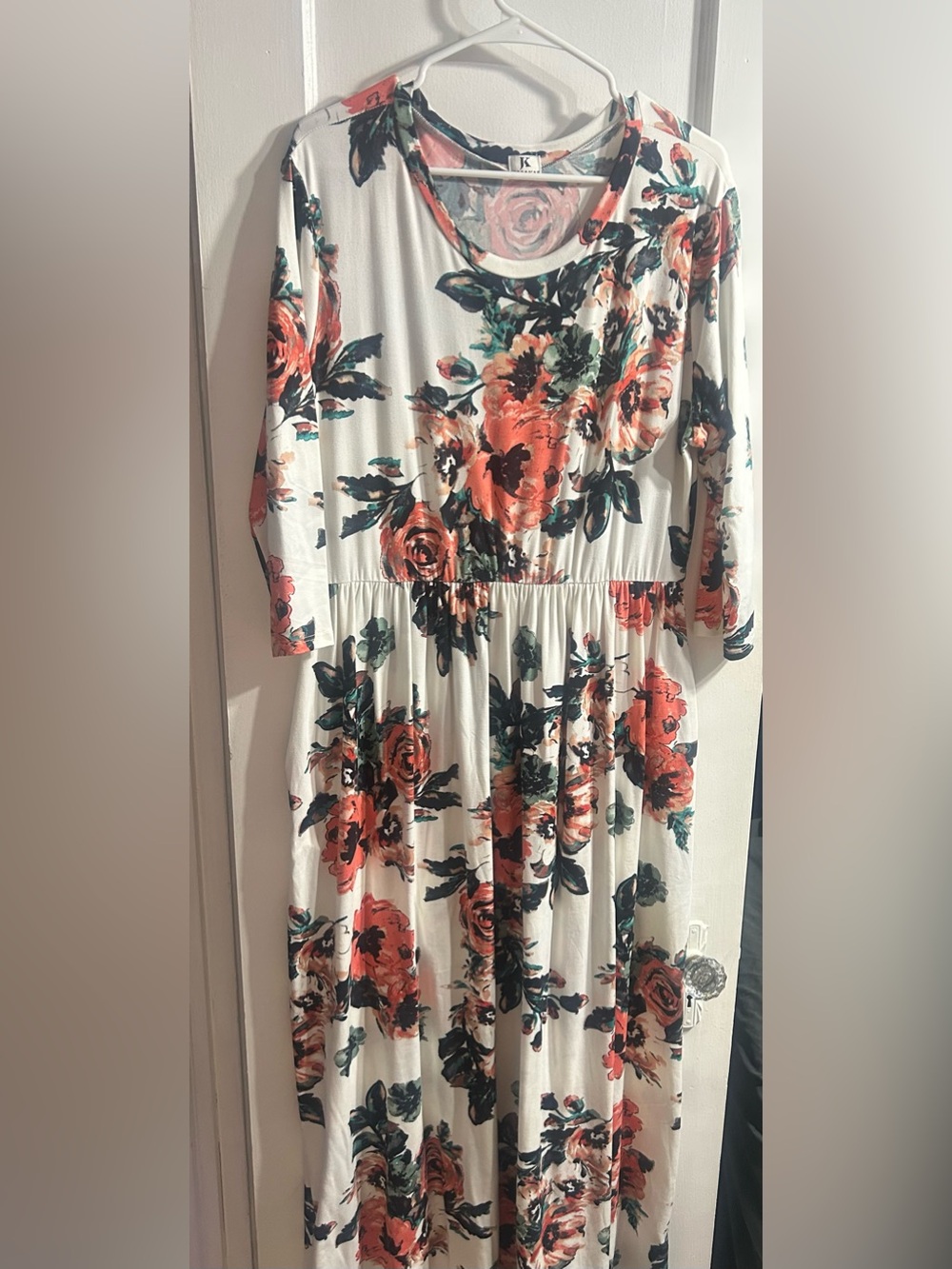 JessaKae White Maxi Dress with Coral Floral Print